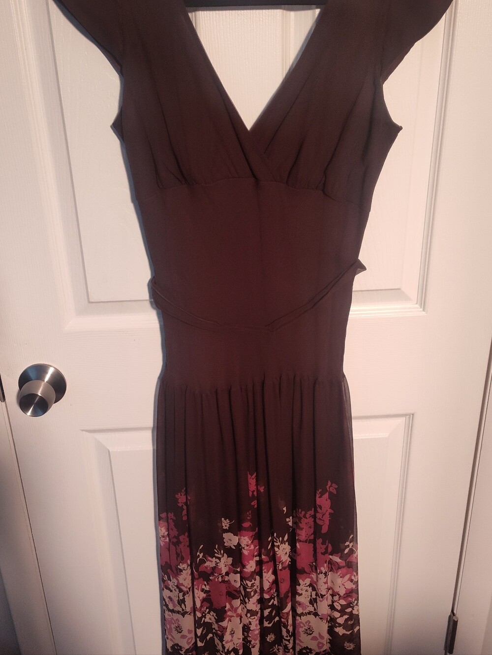 Y2k Vintage Dress Barn Brown Maxi Dress with Pink Floral Border